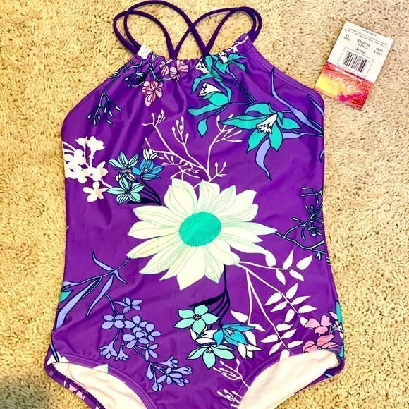 Kanu Surf Girls' Paige Beach Sport Halter One Piece Swimsuit - Picture 1 of 4